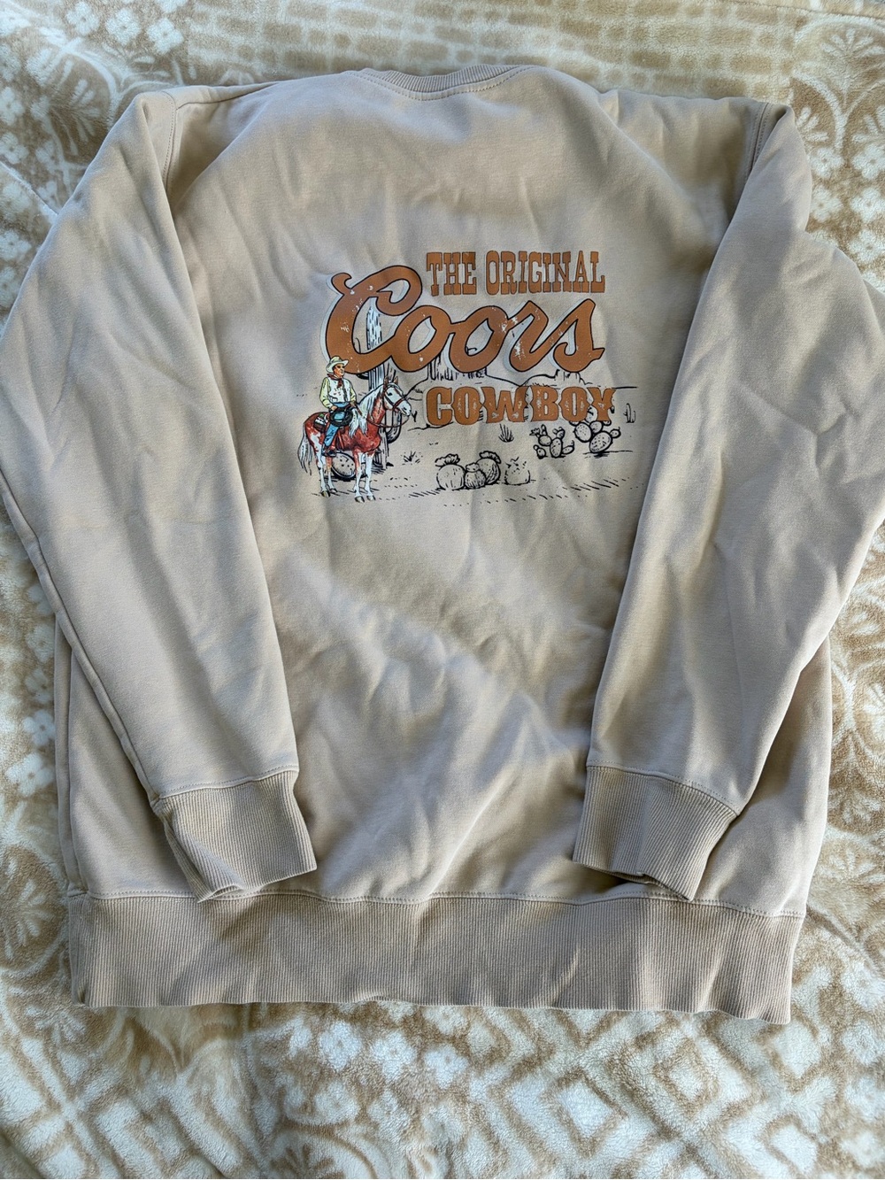 Women’s Classic Crewneck Sweatshirt in Beige with Chest Graphic - Picture 3 of 6